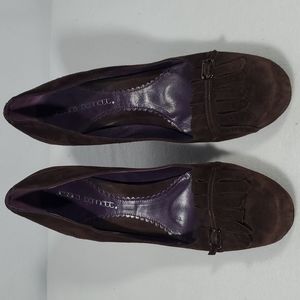 Brown suede wedged loafer 4" heel